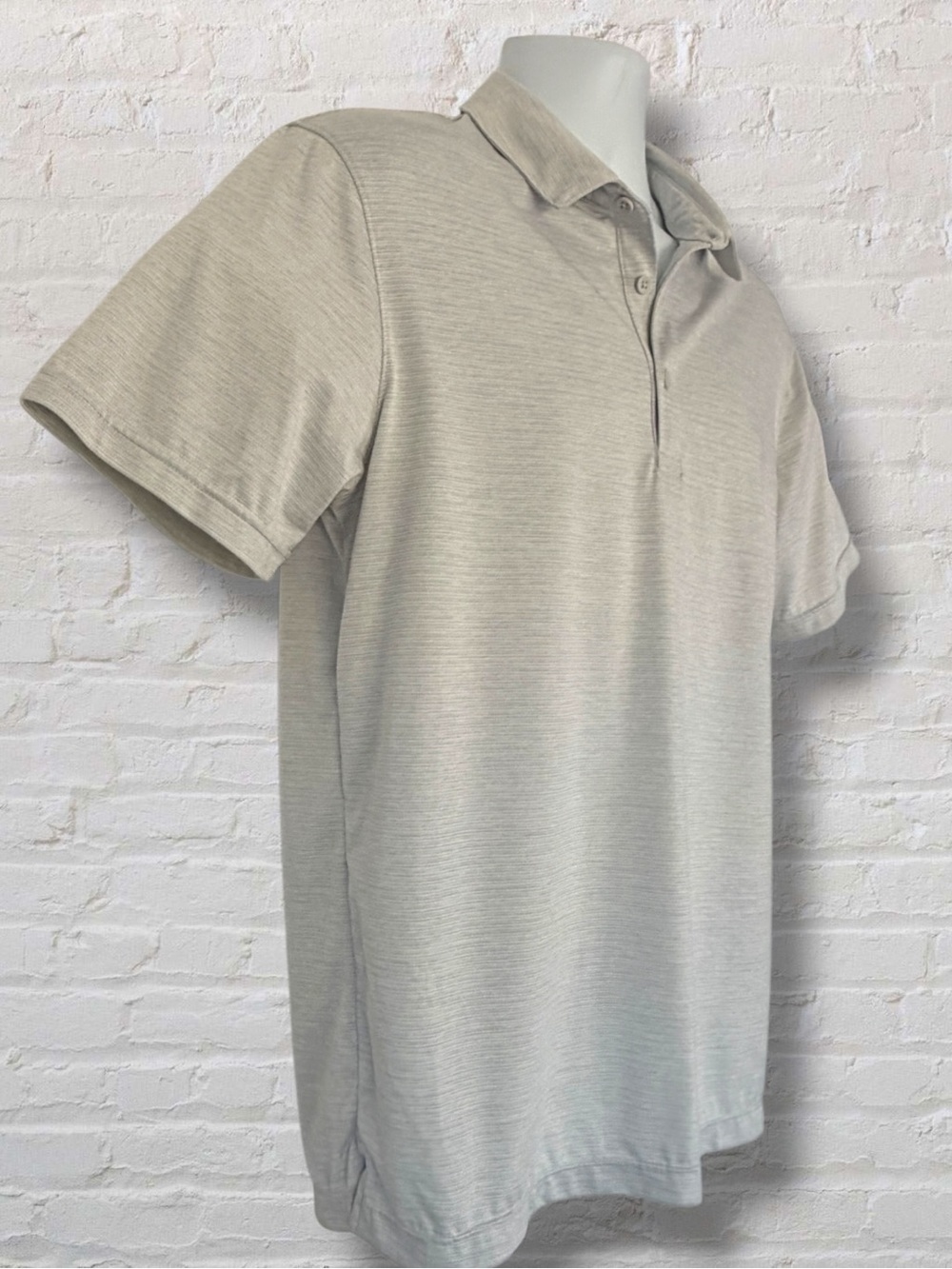 Zella Men’s M Performance Polo short sleeve- Light Gray Sage Micro Stripe - Picture 3 of 10
